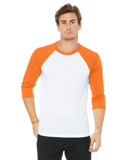 Bella+Canvas Unisex Triblend 3/4-Sleeve Baseball T-Shirt | Wht/ Neon Orange