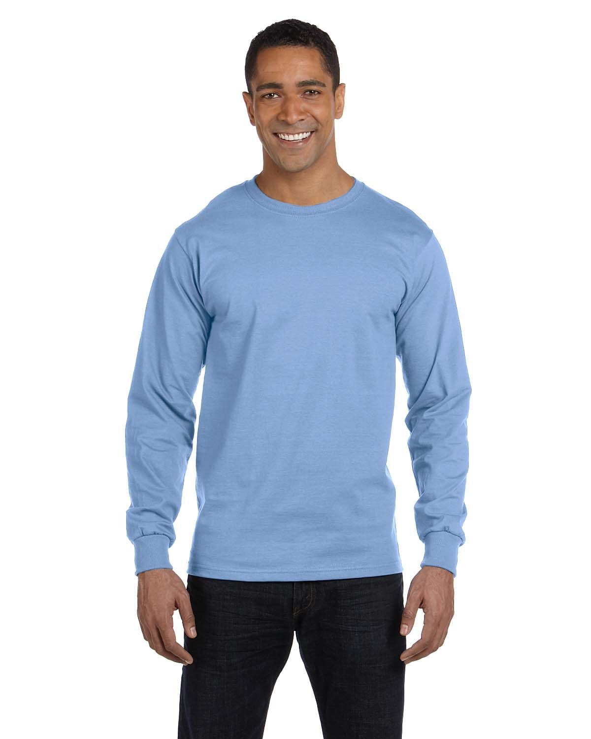Hanes Adult Beefy-T Long-Sleeve T-Shirt Light Blue S Men's