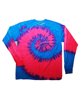 Tie-Dye 100% Cotton Long Sleeve Tie-Dyed T-Shirt | Flo Blue/ Pink